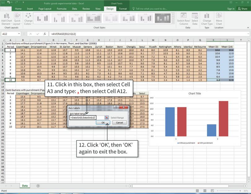Change the horizontal axis labels
: Instead of ‘1’ and ‘2’ on the horizontal axis, the labels will change to ‘1’ and ‘10’ (referring to the period number in the experiment) once you exit the box.

