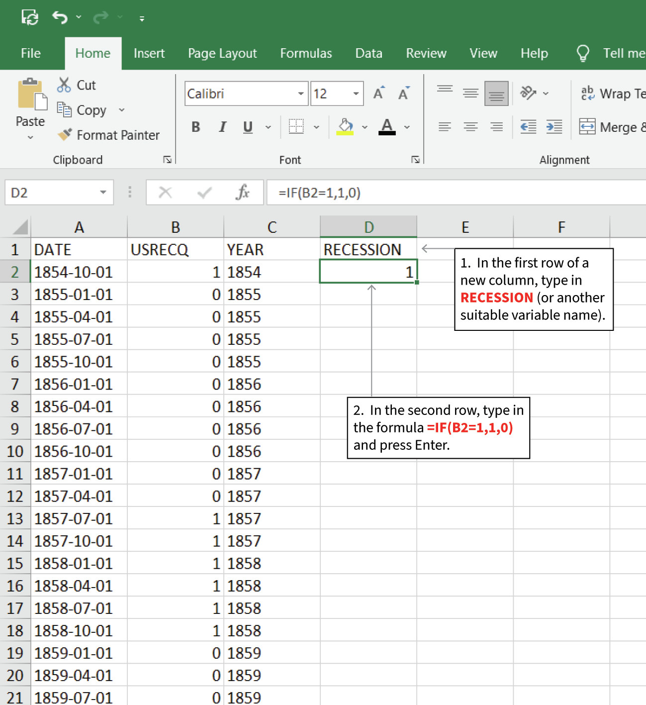 Creating a recession dummy variable
