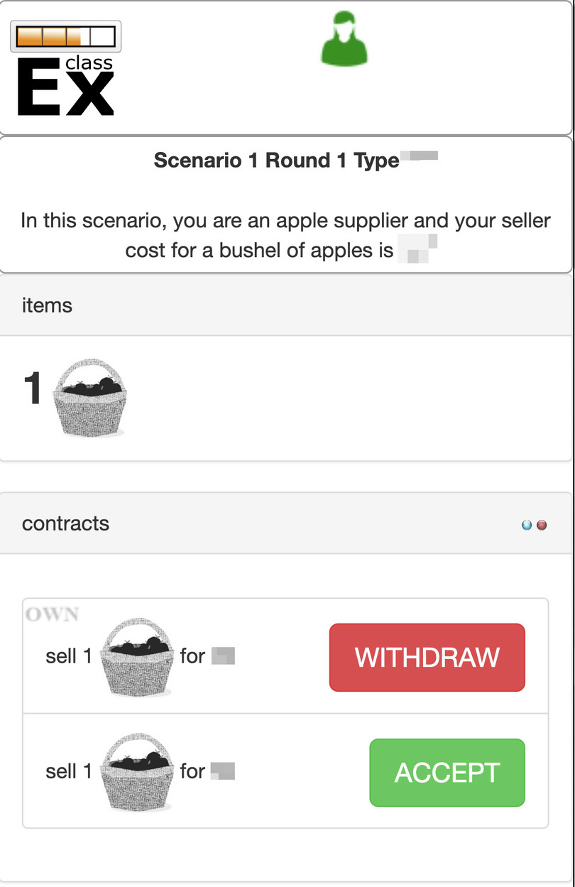 Example of a seller’s and a buyer’s screen for online trading.